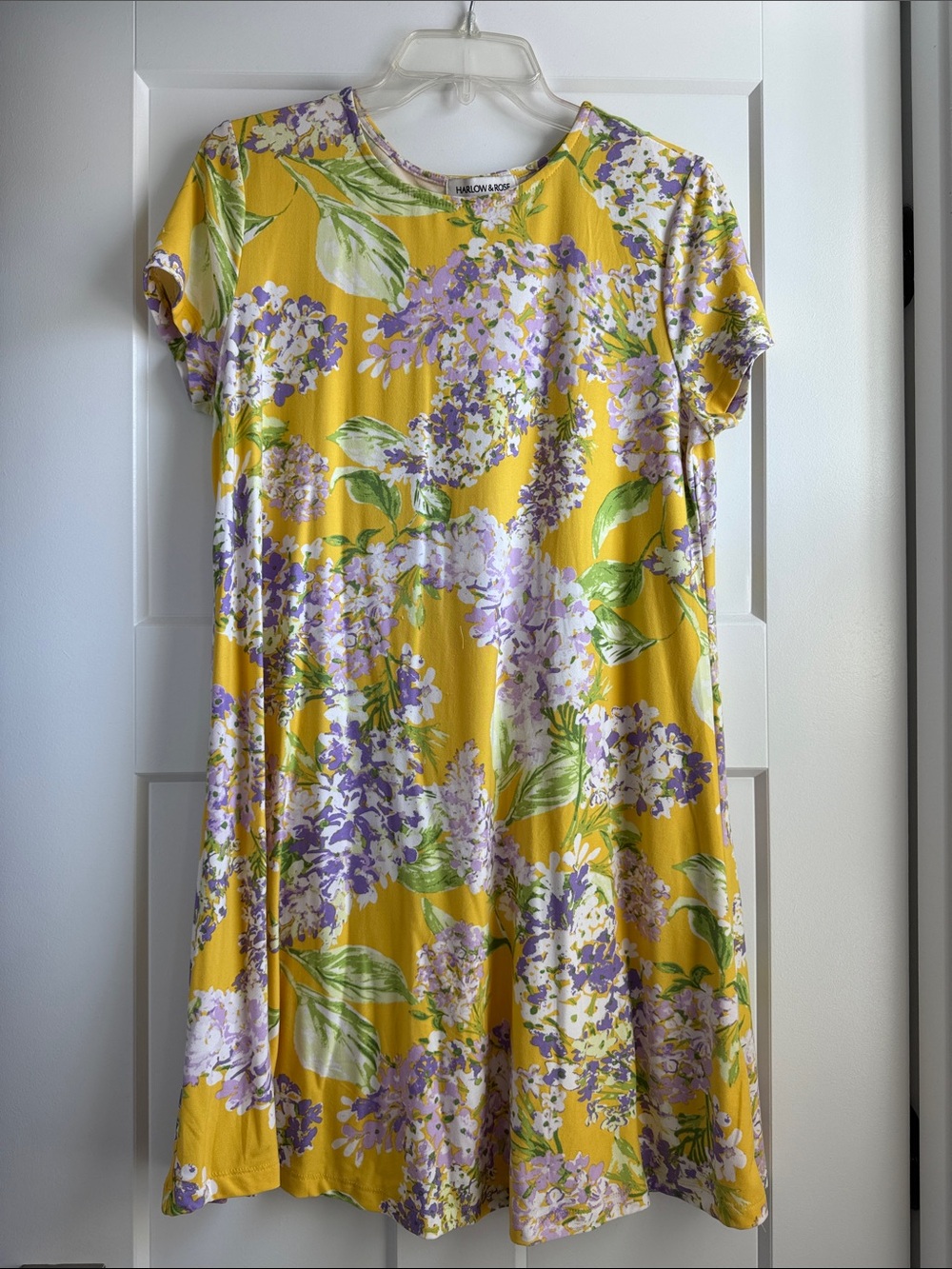 Yellow Floral Midi Dress with Lavender Bloom - Relaxed A-Line